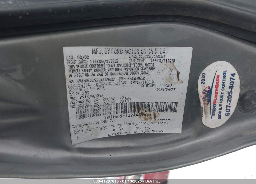 2002 MERCURY SABLE LS PREMIUM VIN: 1MEHM55S32A630427