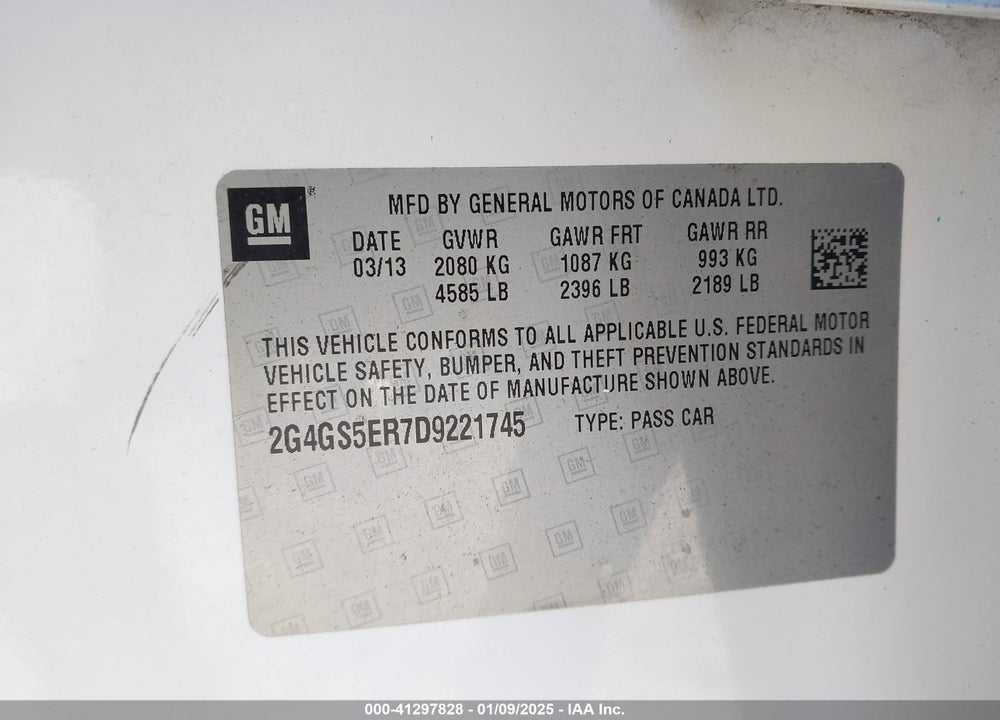 2013 BUICK REGAL VIN: 2G4GS5ER7D9221745