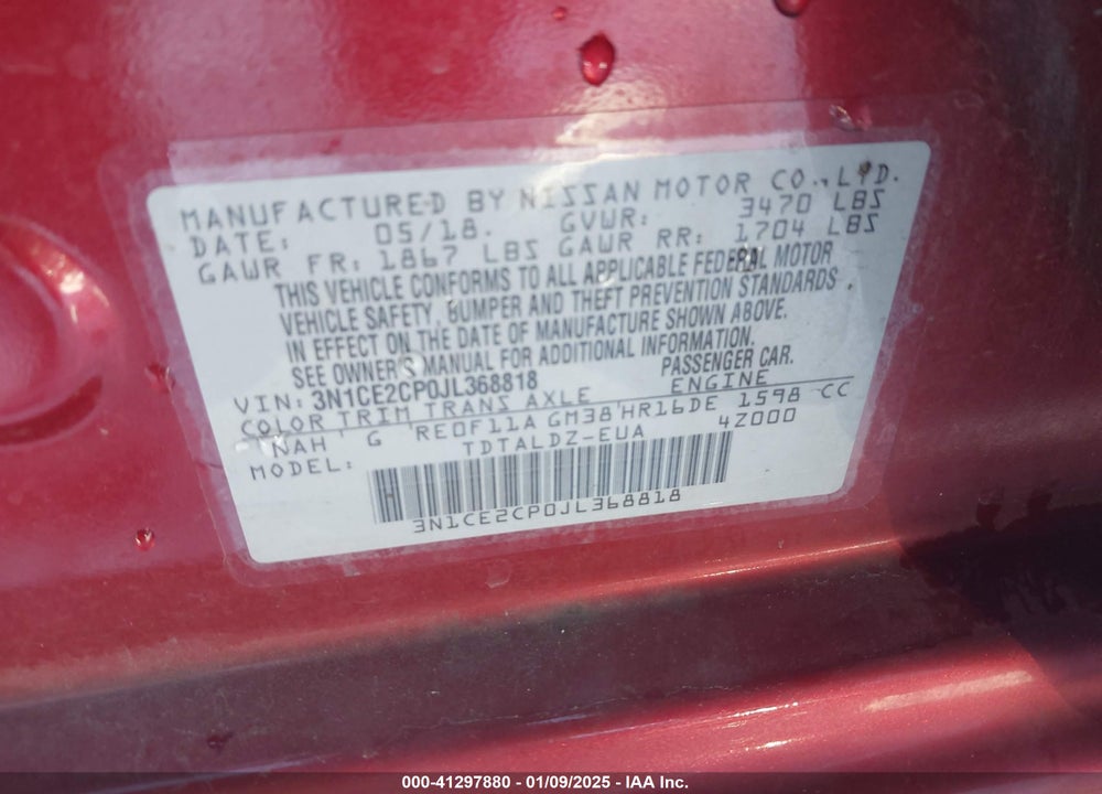 2018 NISSAN VERSA NOTE VIN: 3N1CE2CP0JL368818