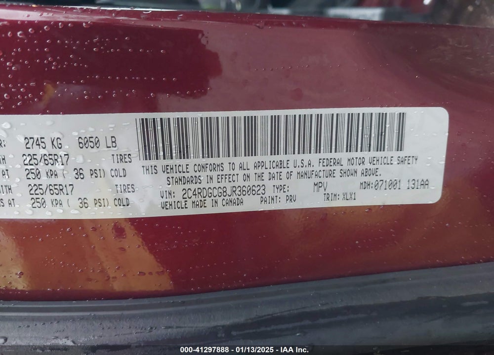 2018 DODGE GRAND CARAVAN SXT VIN: 2C4RDGCG8JR360623