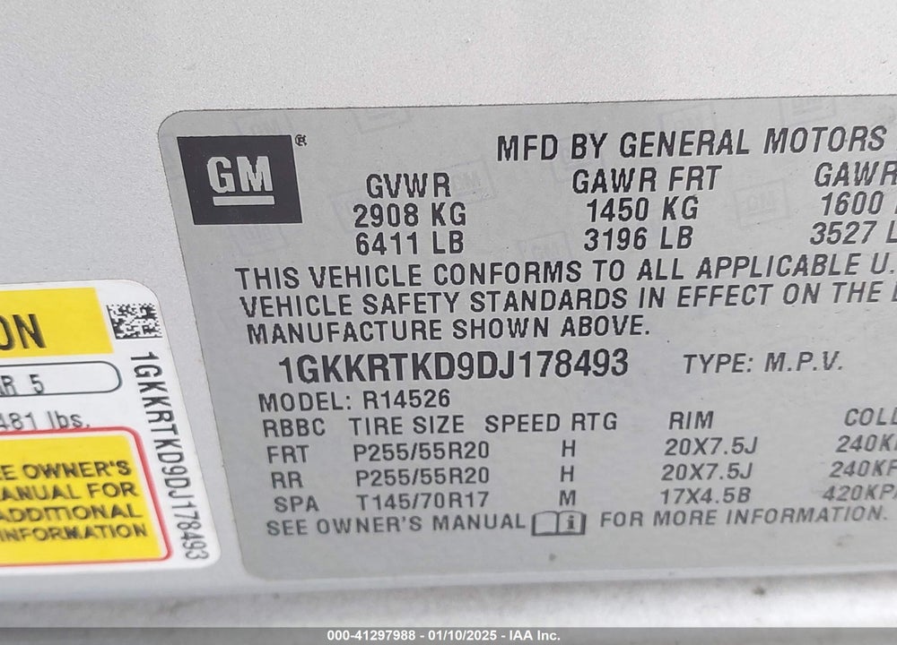 2013 GMC ACADIA DENALI VIN: 1GKKRTKD9DJ178493
