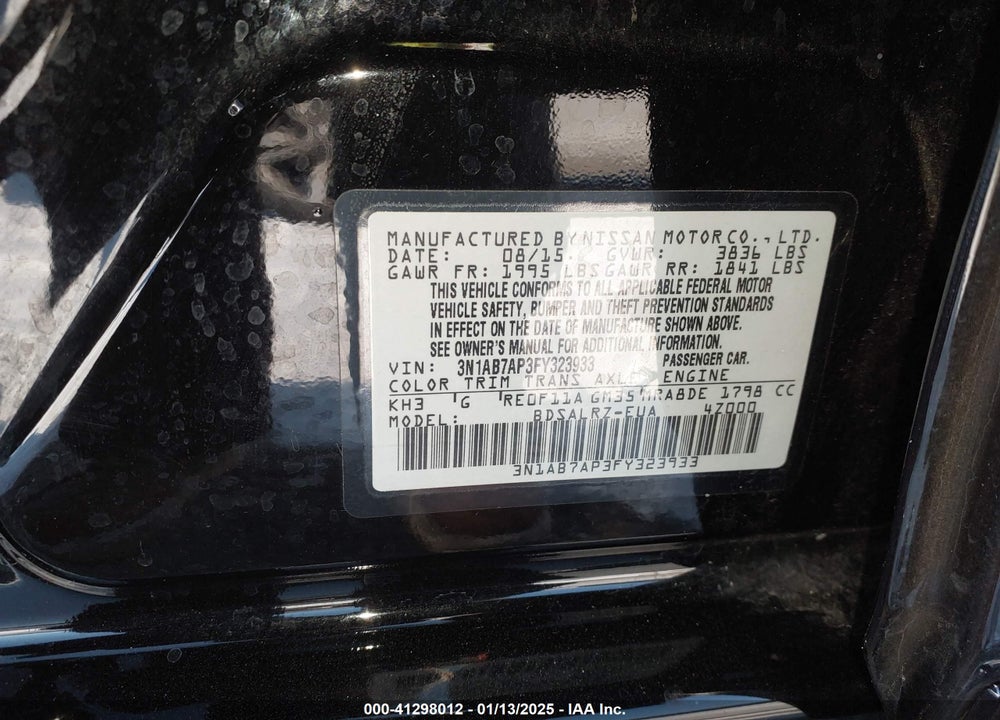 2015 NISSAN SENTRA VIN: 3N1AB7AP3FY323933