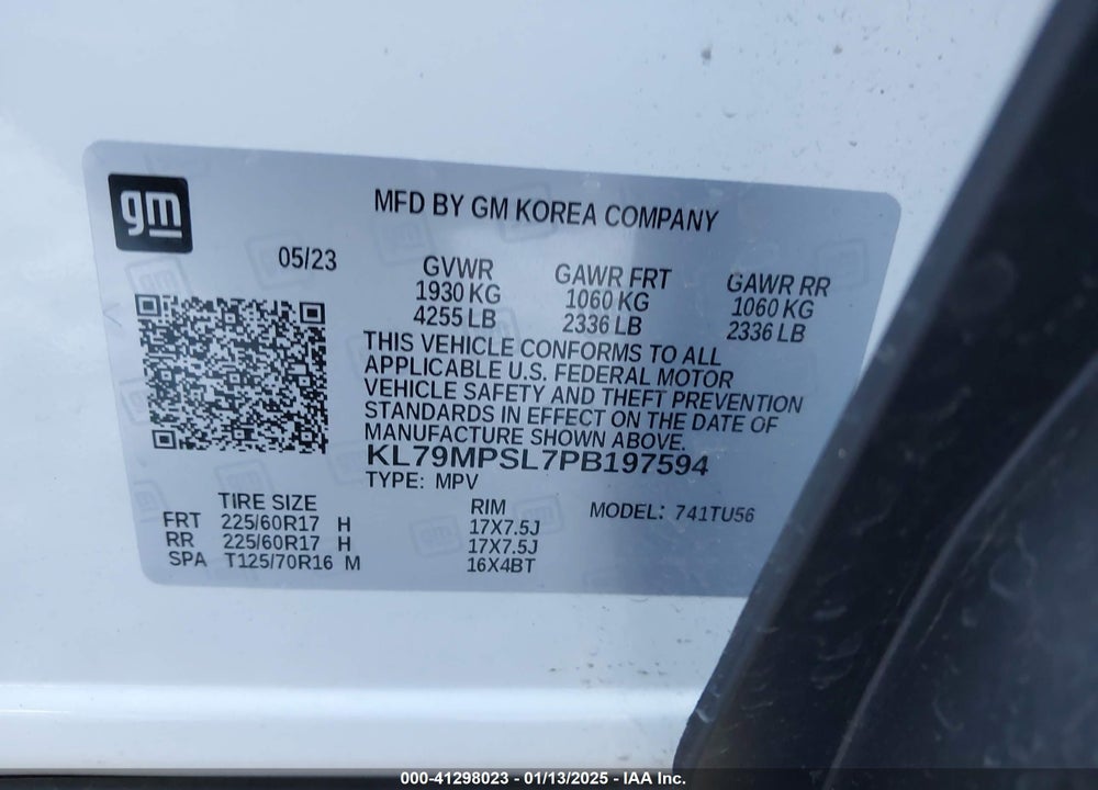 2023 CHEVROLET TRAILBLAZER VIN: KL79MPSL7PB197594