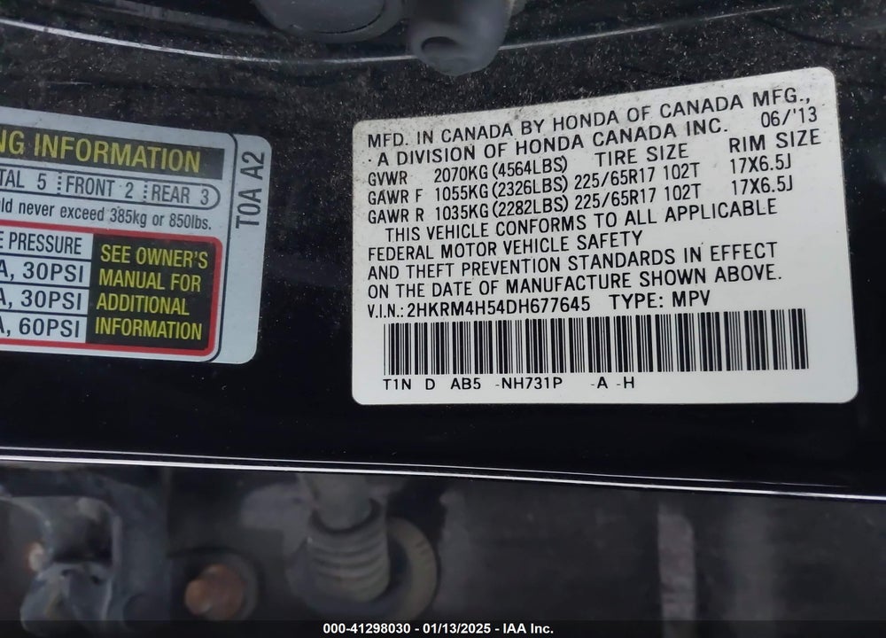 2013 HONDA CR-V EX VIN: 2HKRM4H54DH677645