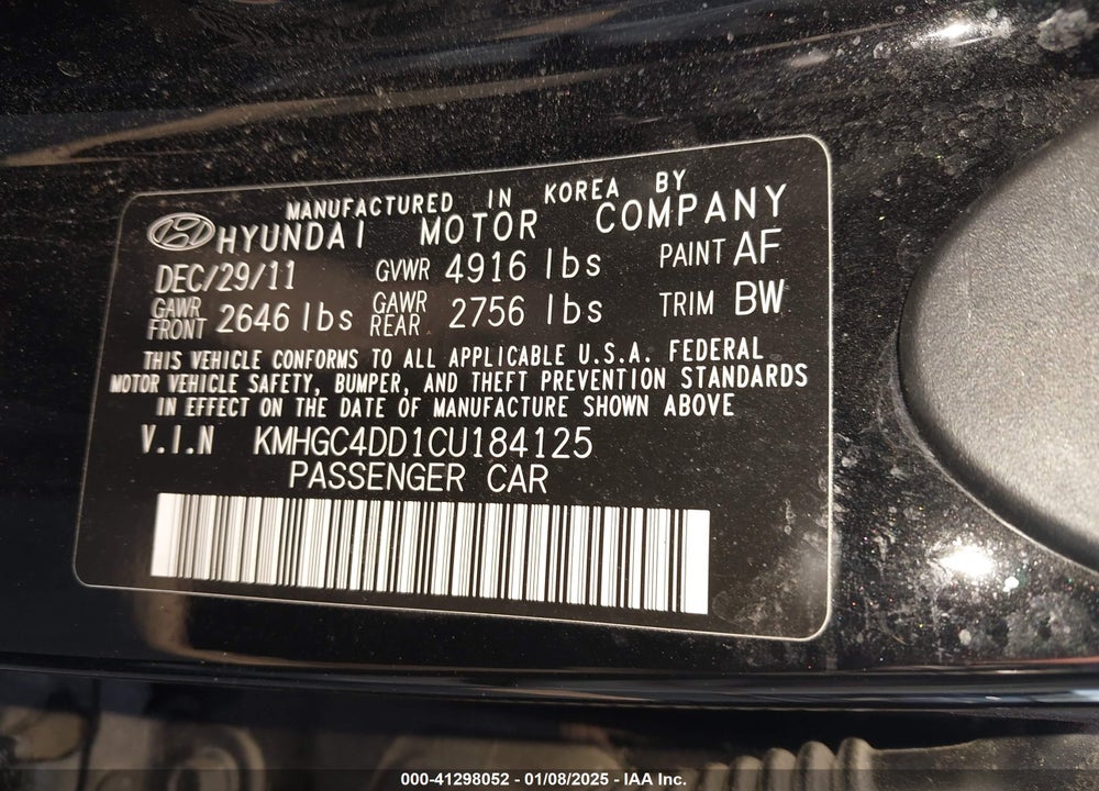 2012 HYUNDAI GENESIS 3.8 VIN: KMHGC4DD1CU184125
