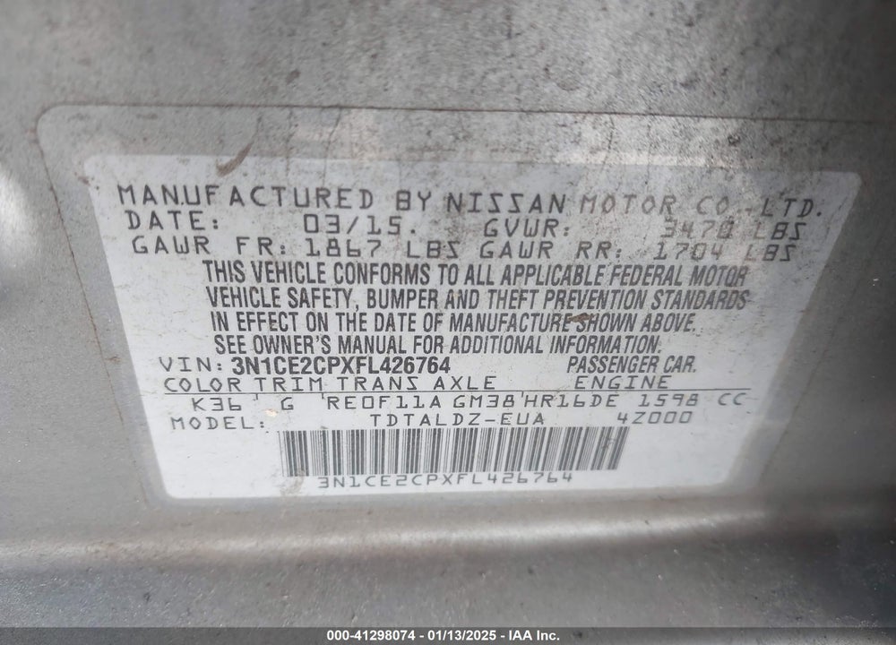 2015 NISSAN VERSA NOTE VIN: 3N1CE2CPXFL426764