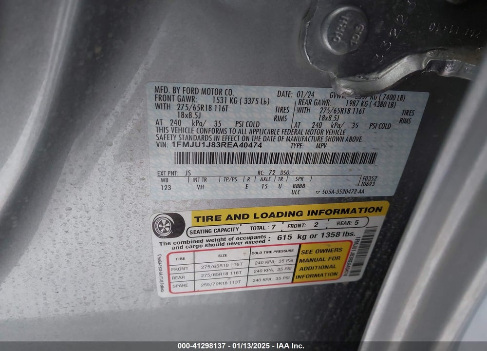 2024 FORD EXPEDITION XLT VIN: 1FMJU1J83REA40474