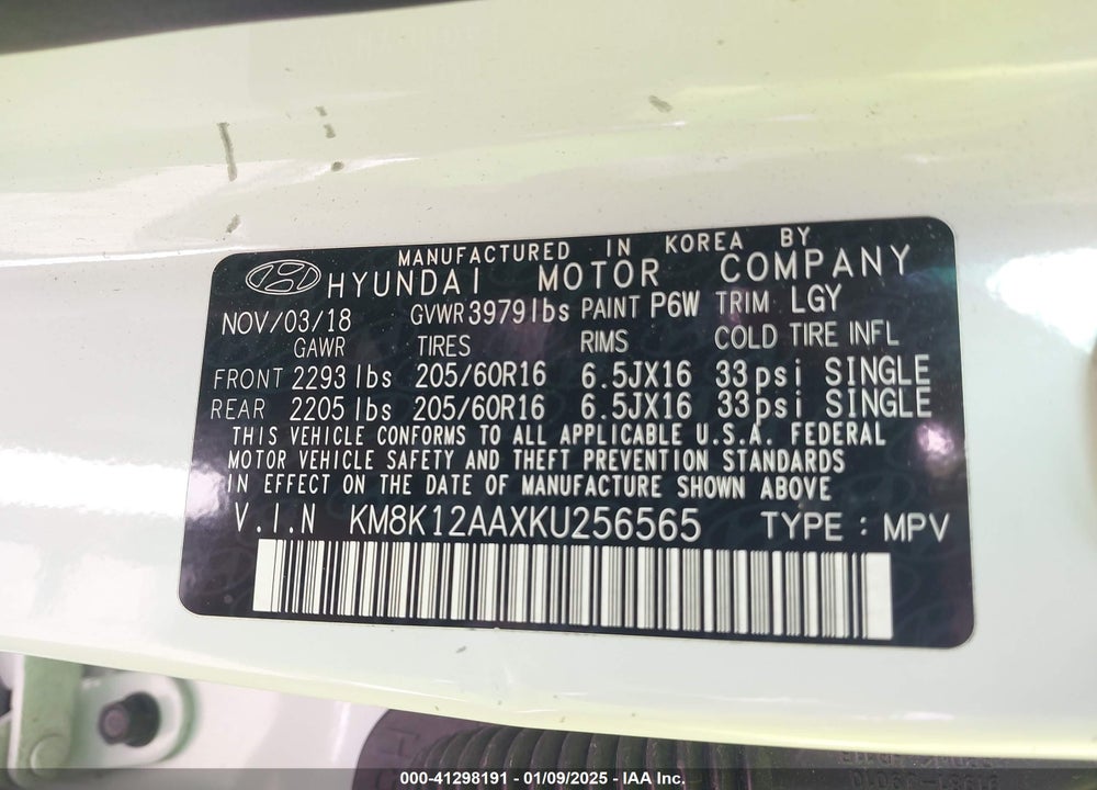 2019 HYUNDAI KONA SE VIN: KM8K12AAXKU256565