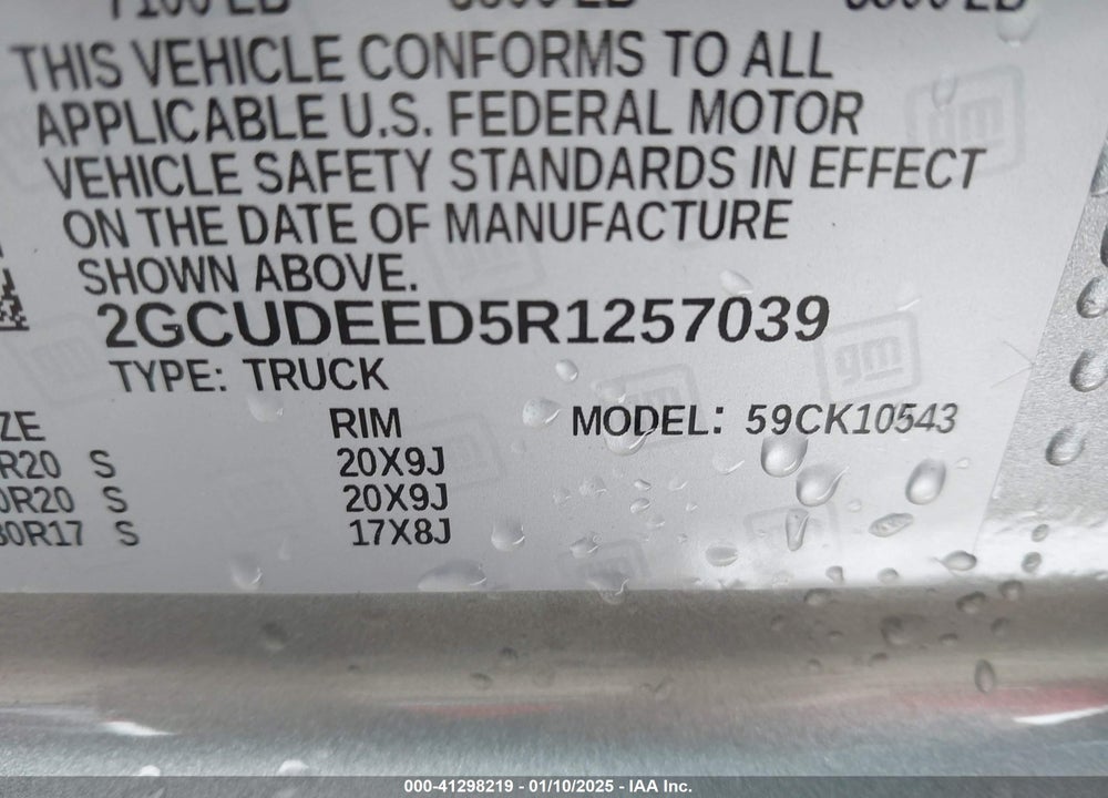 2024 CHEVROLET SILVERADO 1500 VIN: 2GCUDEED5R1257039
