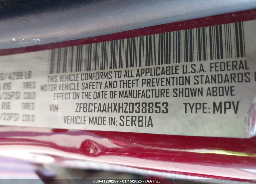 2017 FIAT 500L VIN: ZFBCFAAHXHZ038853