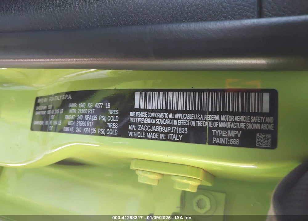 2018 JEEP RENEGADE LATITUDE FWD VIN: ZACCJABB9JPJ71823