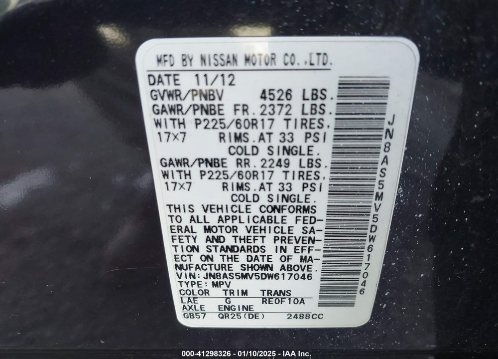 2013 NISSAN ROGUE SV VIN: JN8AS5MV5DW617046