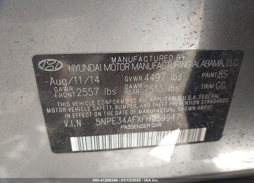 2015 HYUNDAI SONATA LIMITED VIN: 5NPE34AFXFH059947