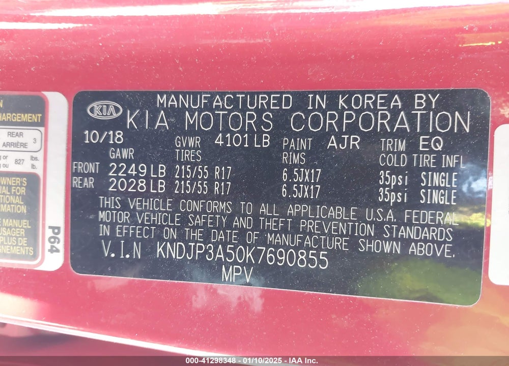 2019 KIA SOUL VIN: KNDJP3A50K7690855