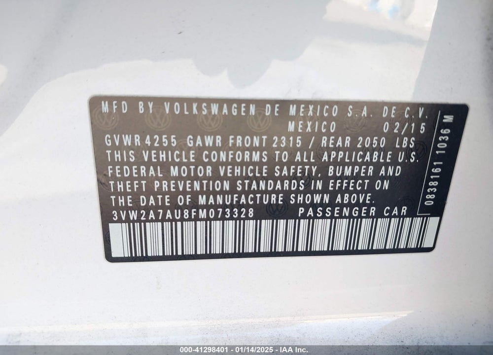2015 VOLKSWAGEN GOLF VIN: 3VW2A7AU8FM073328