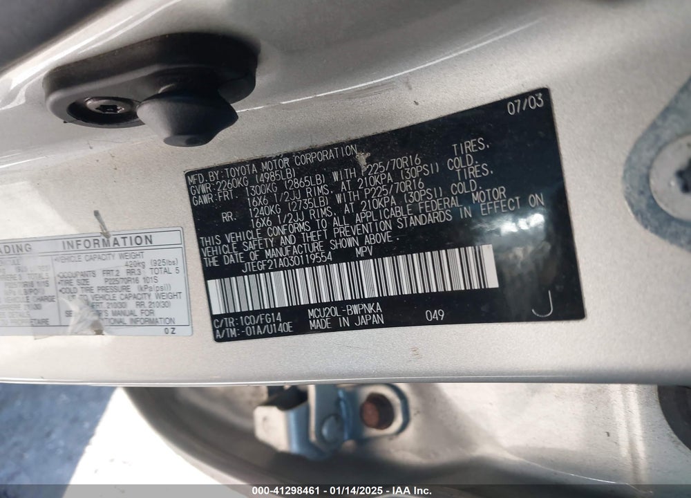 2003 TOYOTA HIGHLANDER V6 VIN: JTEGF21A030119554