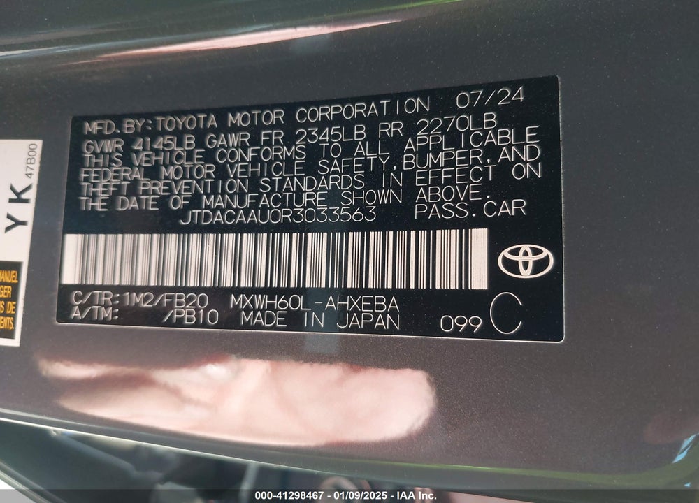 2024 TOYOTA PRIUS LE VIN: JTDACAAU0R3033563