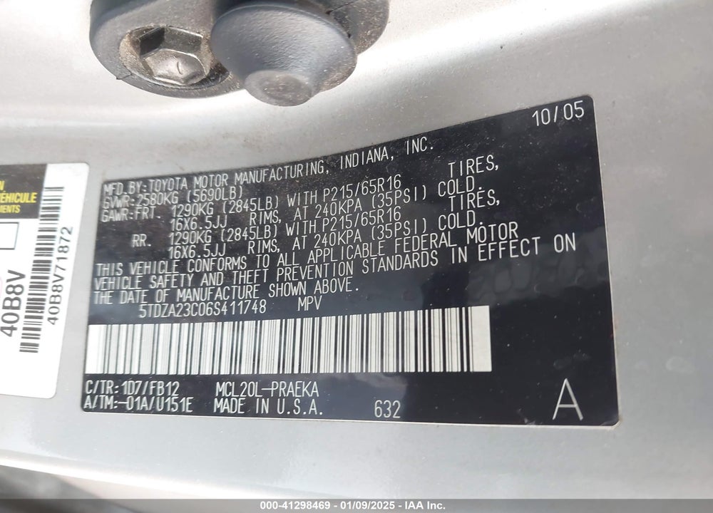 2006 TOYOTA SIENNA CE VIN: 5TDZA23C06S411748