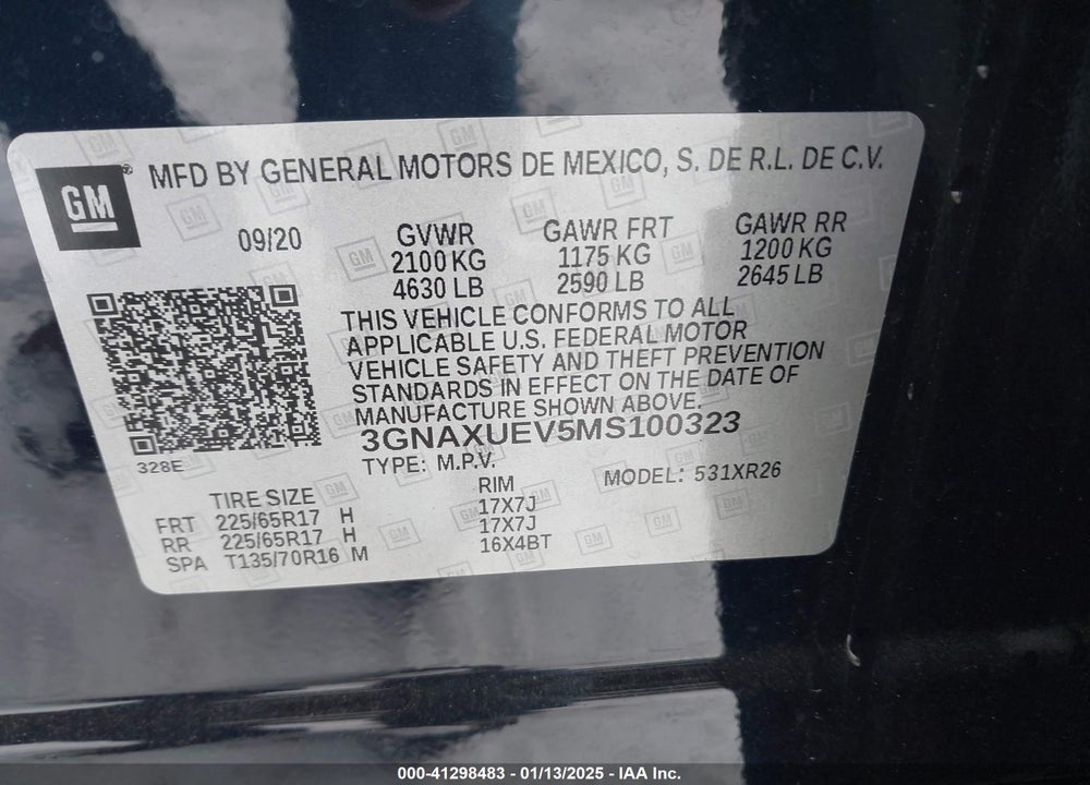 2021 CHEVROLET EQUINOX AWD LT VIN: 3GNAXUEV5MS100323