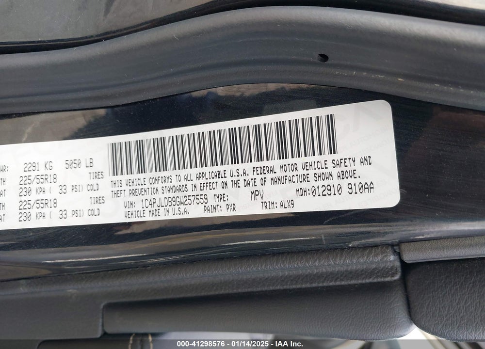 2016 JEEP CHEROKEE LIMITED VIN: 1C4PJLDB9GW257559