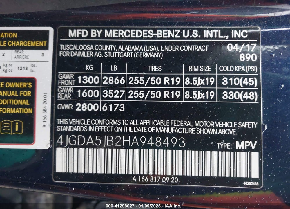 2017 MERCEDES-BENZ GLE 350 VIN: 4JGDA5JB2HA948493