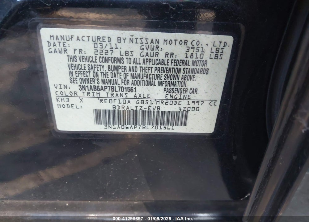 2011 NISSAN SENTRA VIN: 3N1AB6AP7BL701561