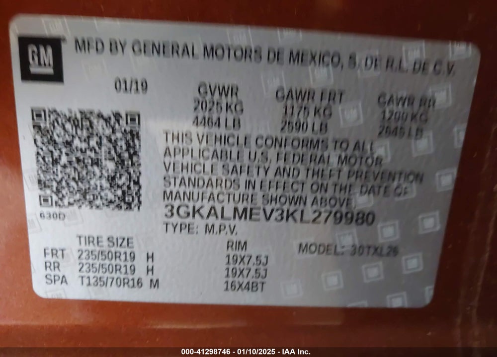 2019 GMC TERRAIN SLE VIN: 3GKALMEV3KL279980