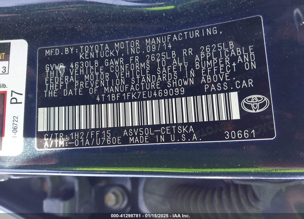 2014 TOYOTA CAMRY SE VIN: 4T1BF1FK7EU469099