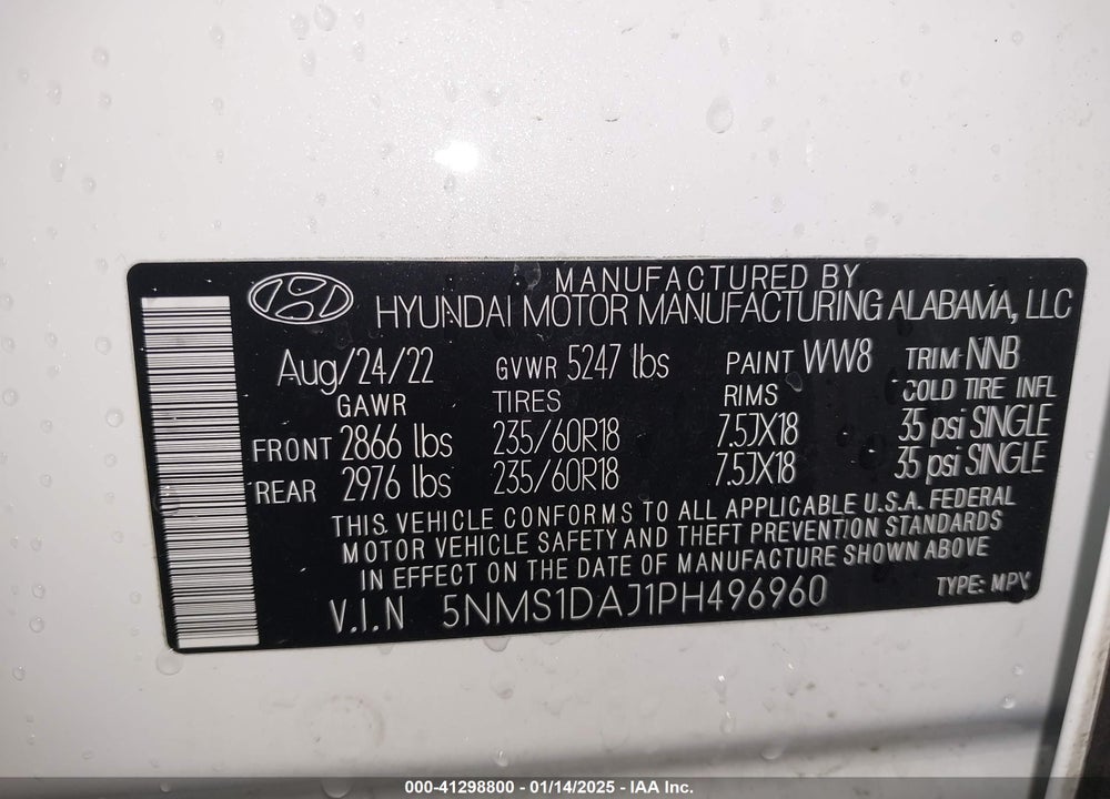 2023 HYUNDAI SANTA FE SE VIN: 5NMS1DAJ1PH496960