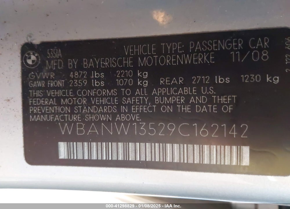 2009 BMW 535I VIN: WBANW13529C162142