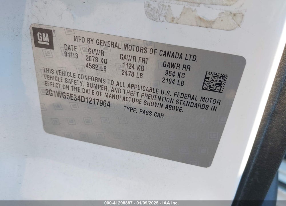 2013 CHEVROLET IMPALA VIN: 2G1WG5E34D1217964