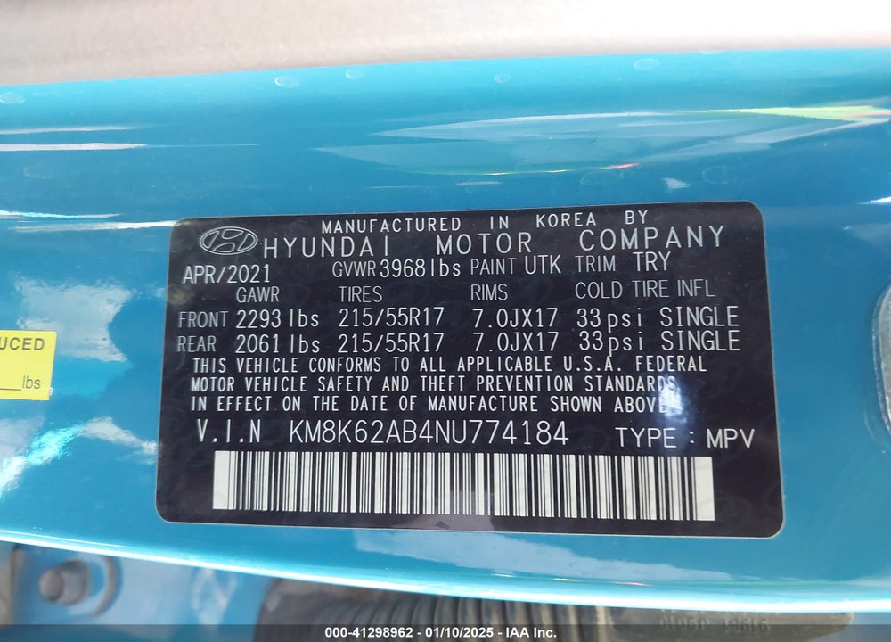 2022 HYUNDAI KONA SEL VIN: KM8K62AB4NU774184