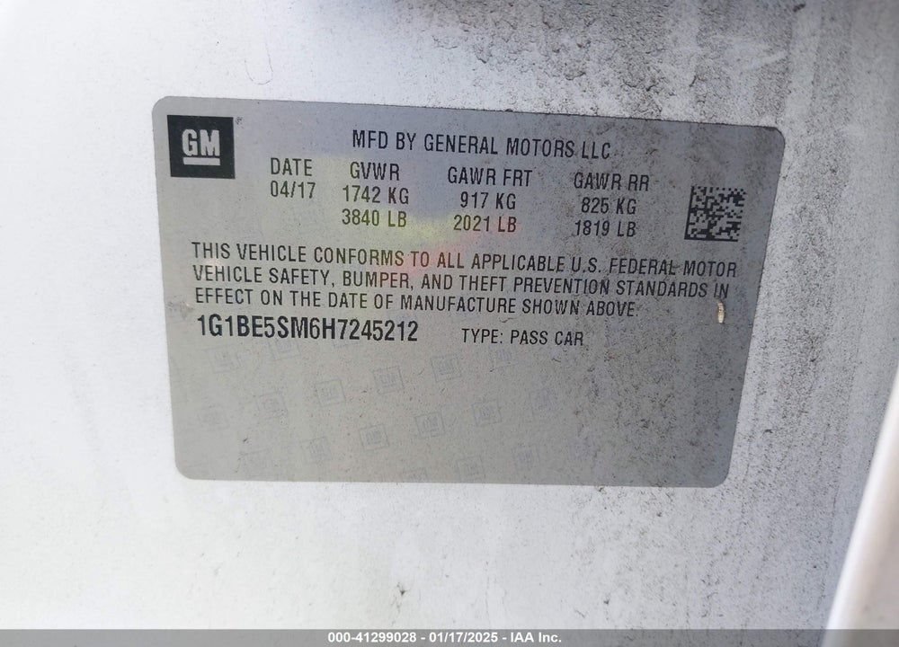 2017 CHEVROLET CRUZE VIN: 1G1BE5SM6H7245212