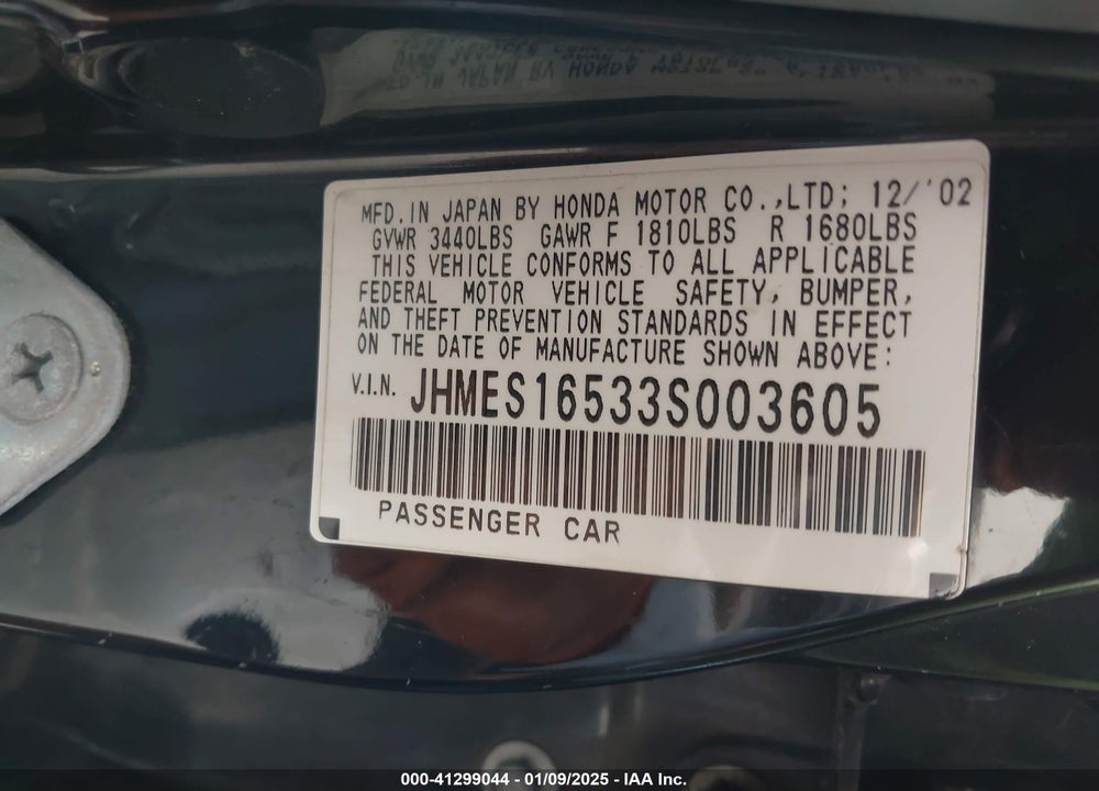 2003 HONDA CIVIC LX VIN: JHMES16533S003605