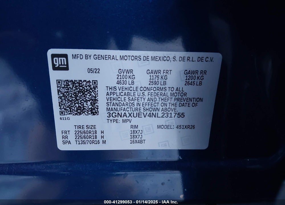 2022 CHEVROLET EQUINOX AWD LT VIN: 3GNAXUEV4NL231755