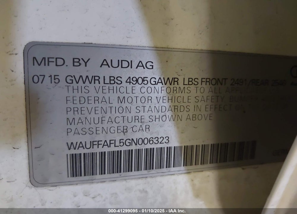 2016 AUDI A4 VIN: WAUFFAFL5GN006323