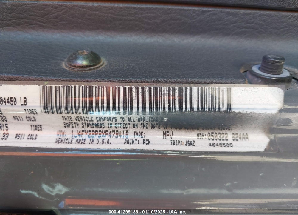 1999 JEEP WRANGLER SE VIN: 1J4FY29P9XP479416