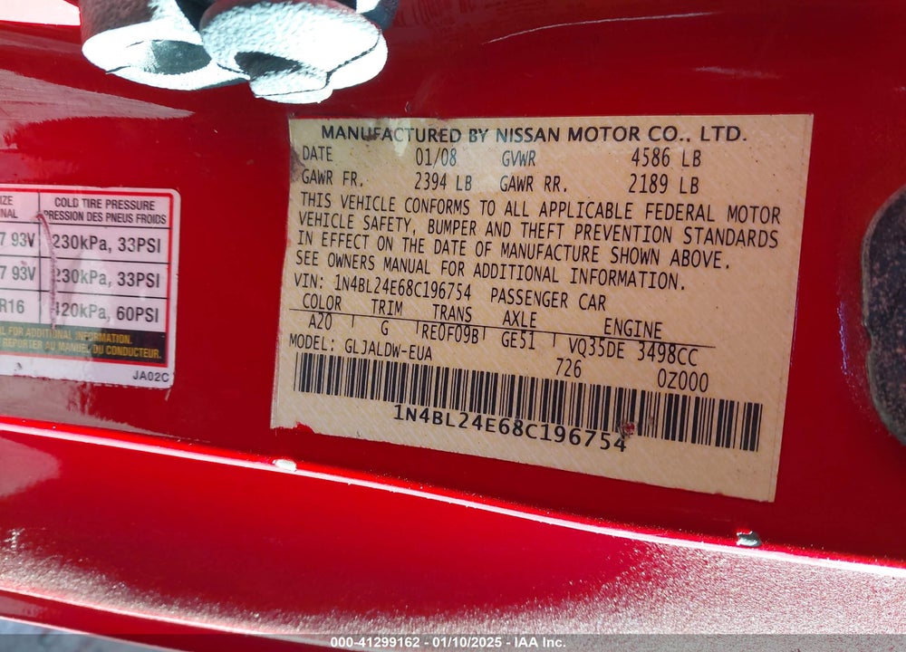 2008 NISSAN ALTIMA 3.5 SE VIN: 1N4BL24E68C196754