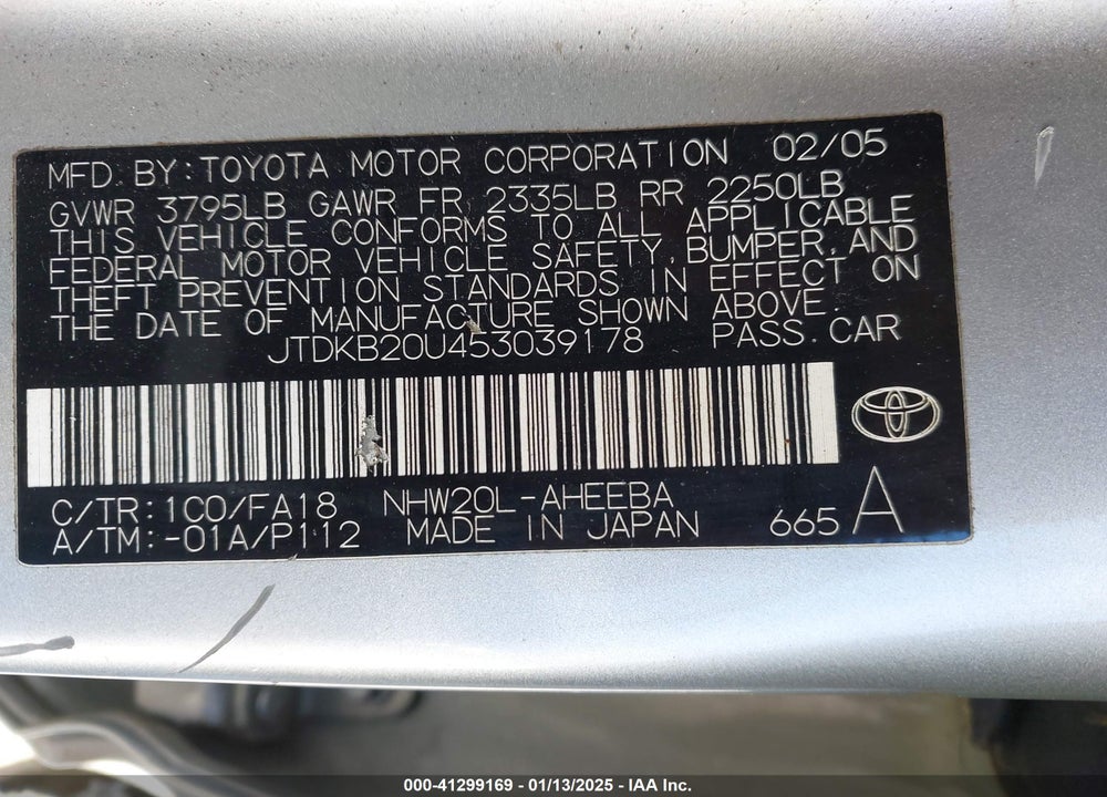 2005 TOYOTA PRIUS VIN: JTDKB20U453039178