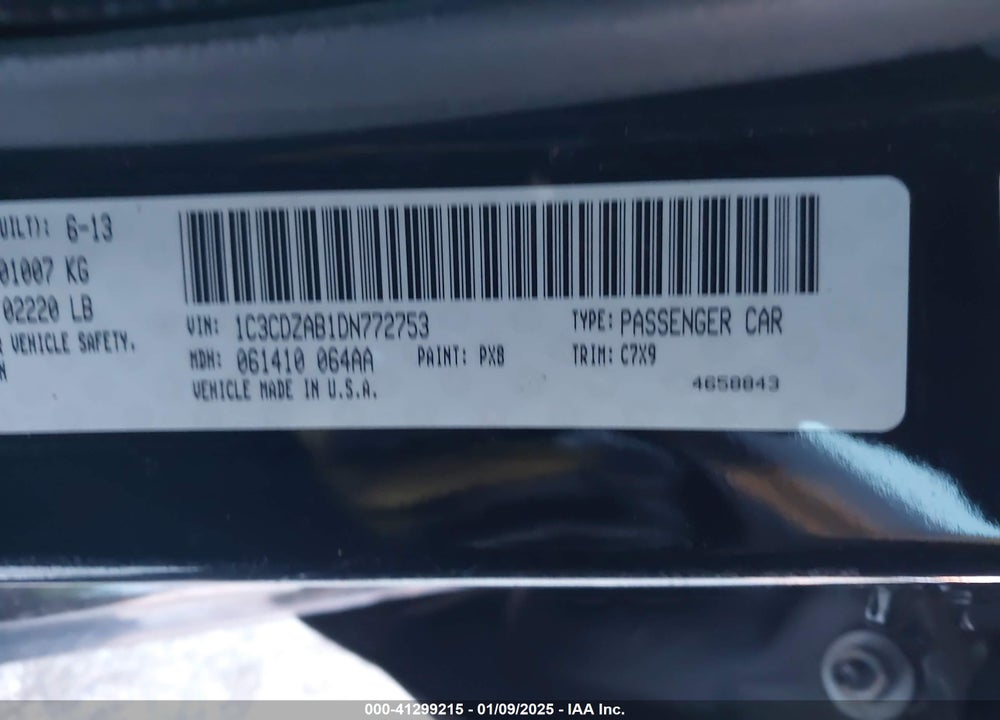 2013 DODGE AVENGER VIN: 1C3CDZAB1DN772753