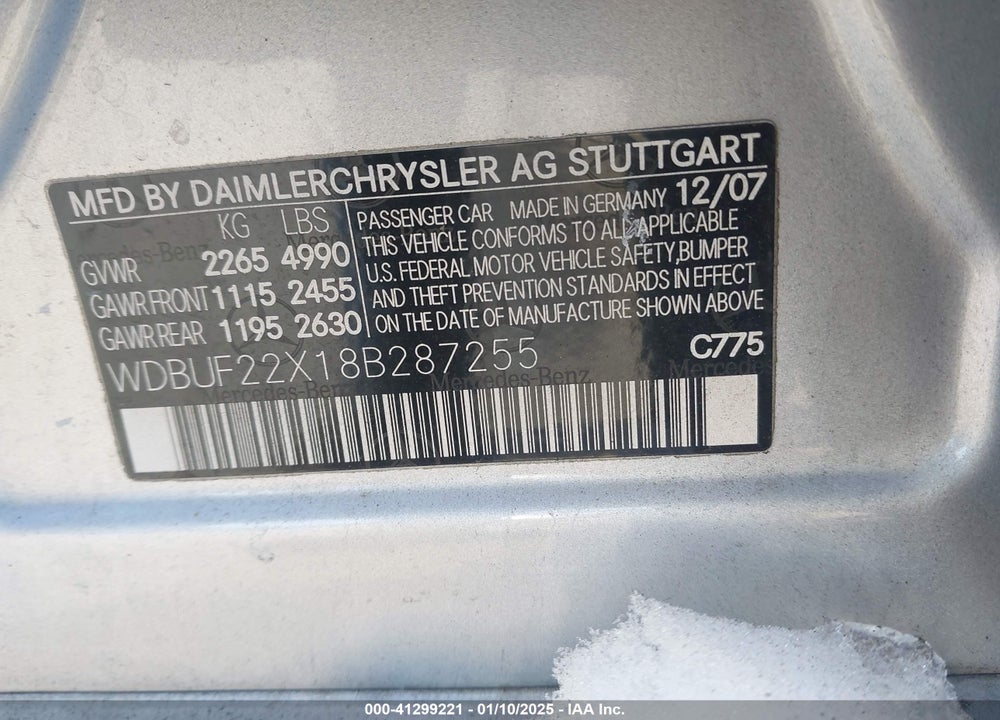 2008 MERCEDES-BENZ E 320 BLUETEC VIN: WDBUF22X18B287255