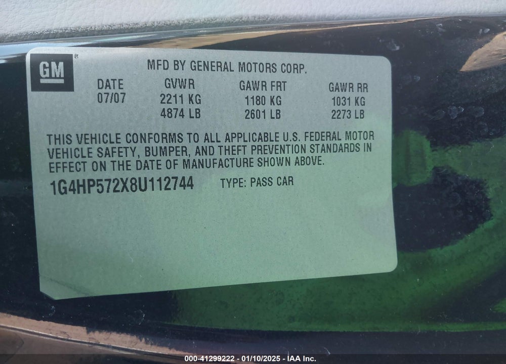 2008 BUICK LUCERNE CX VIN: 1G4HP572X8U112744
