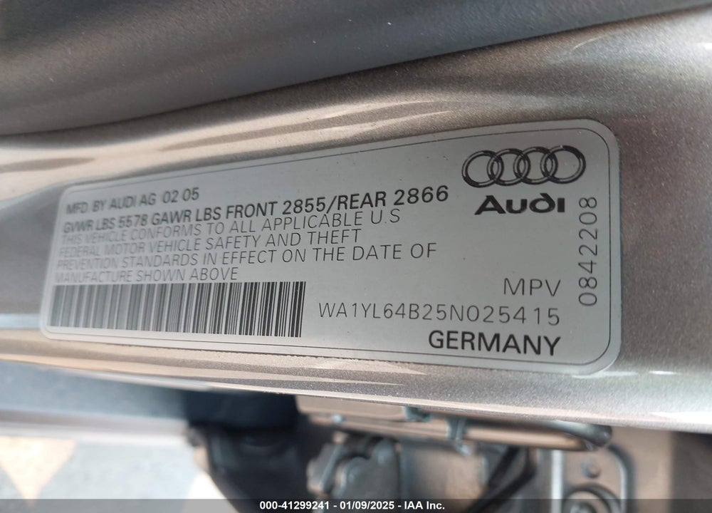 2005 AUDI ALLROAD 4.2 VIN: WA1YL64B25N025415