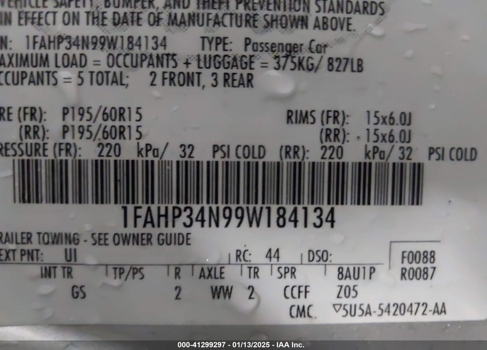 2009 FORD FOCUS S VIN: 1FAHP34N99W184134
