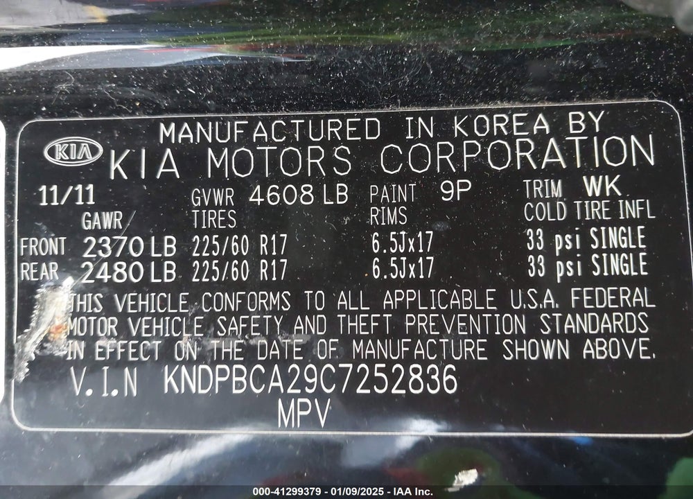 2012 KIA SPORTAGE VIN: KNDPBCA29C7252836