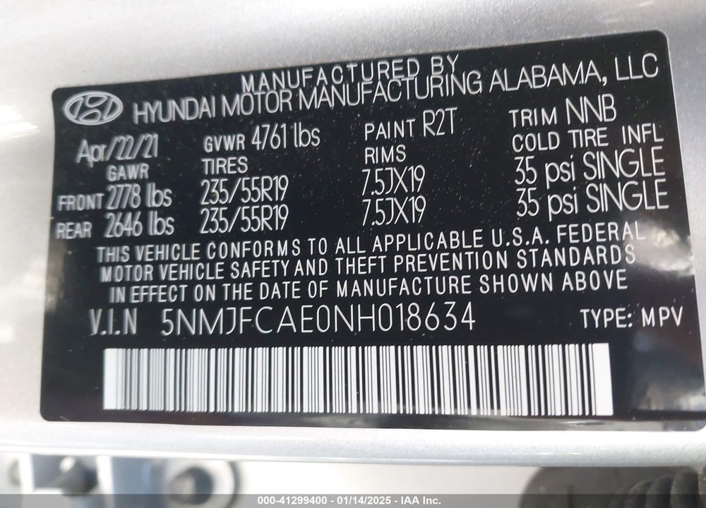 2022 HYUNDAI TUCSON SEL VIN: 5NMJFCAE0NH018634