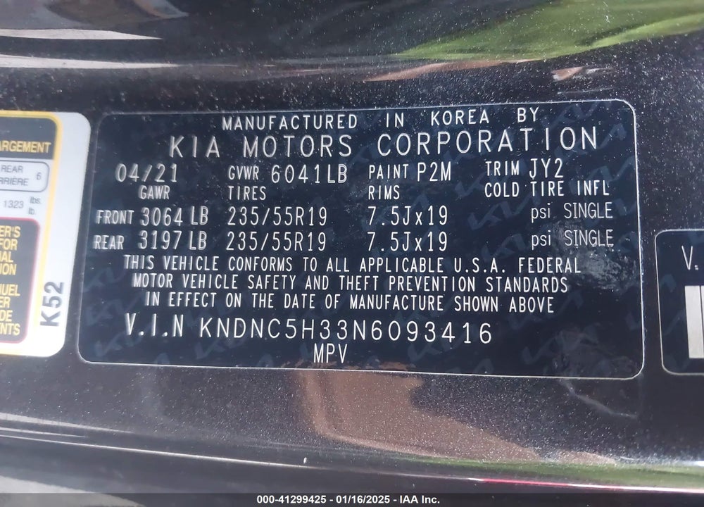 2022 KIA CARNIVAL MPV EX VIN: KNDNC5H33N6093416