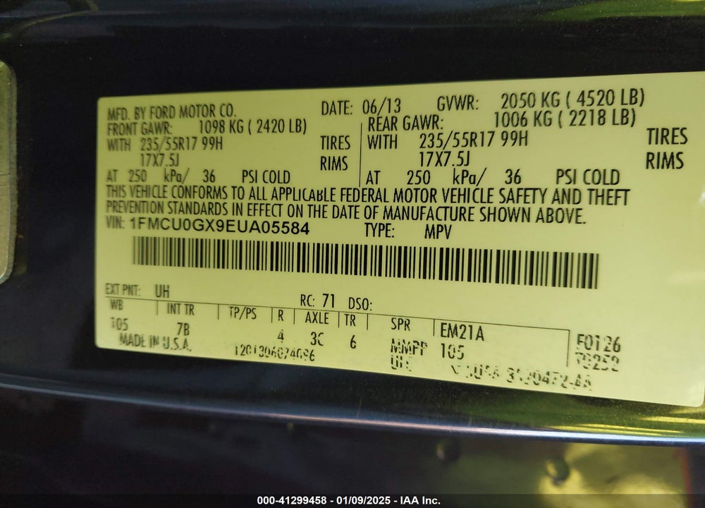 2014 FORD ESCAPE SE VIN: 1FMCU0GX9EUA05584