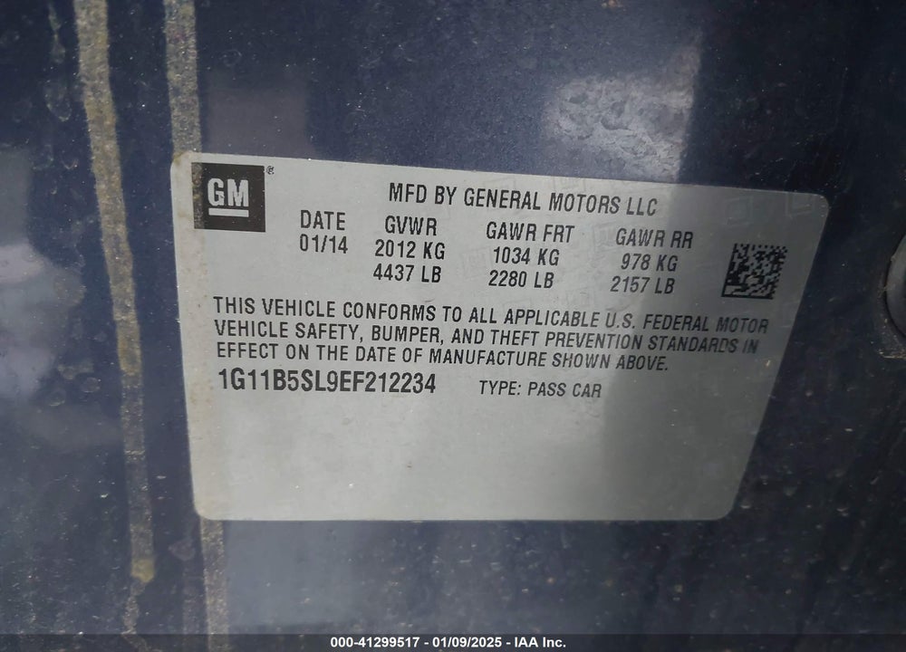 2014 CHEVROLET MALIBU 1LS VIN: 1G11B5SL9EF212234