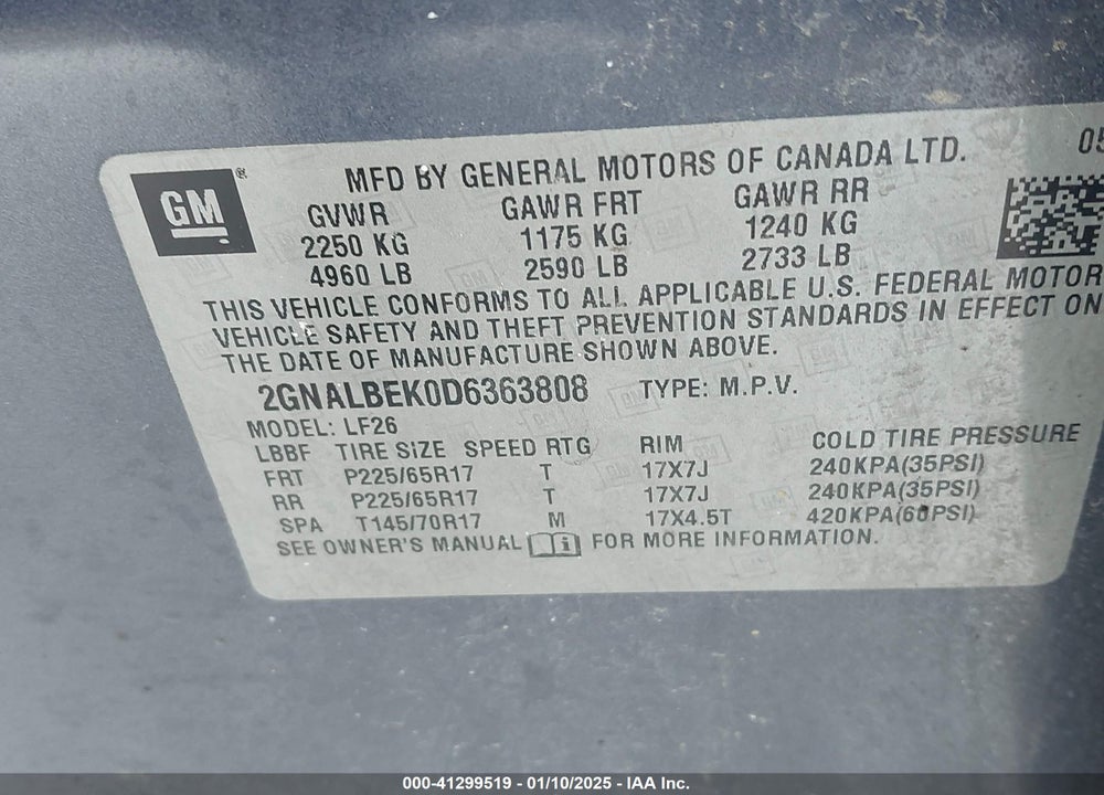 2013 CHEVROLET EQUINOX LS VIN: 2GNALBEK0D6363808
